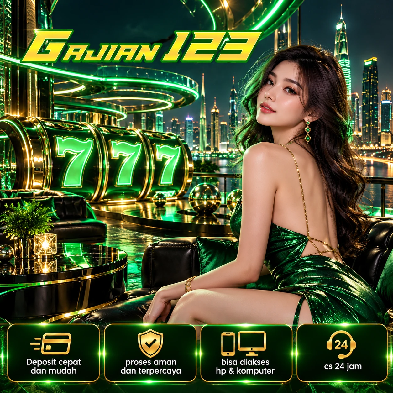 Banner GAJIAN123 Review menampilkan tema merah dan hitam